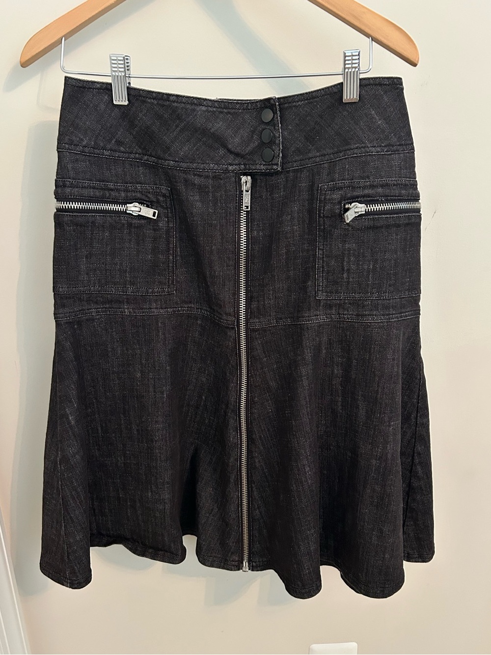 Mix It Denim Midi Skirt Size 12 30” Waist Front Zip Pocket Details Y2K